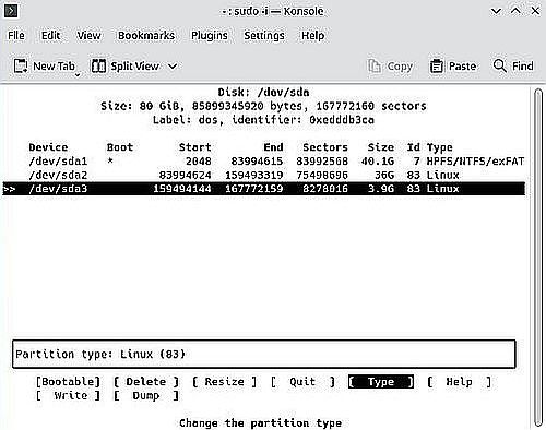 Installation of Slackware 15: Creating a swap partition [1]