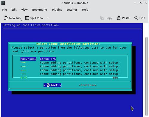 Installation of Slackware 15: Partition setup - Linux root partition