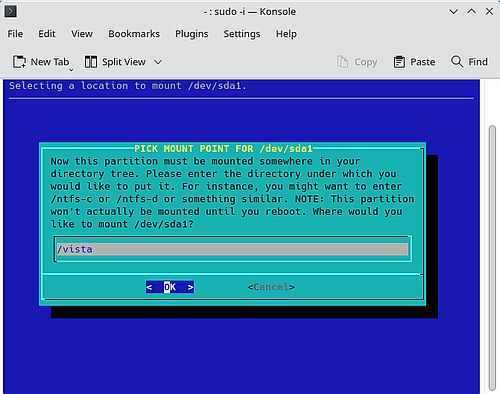 Installation of Slackware 15: Partition setup - Windows Vista partition [2]
