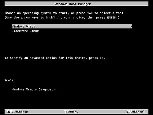 EasyBCD Windows Vista and Slackware Linux dual boot boot menu