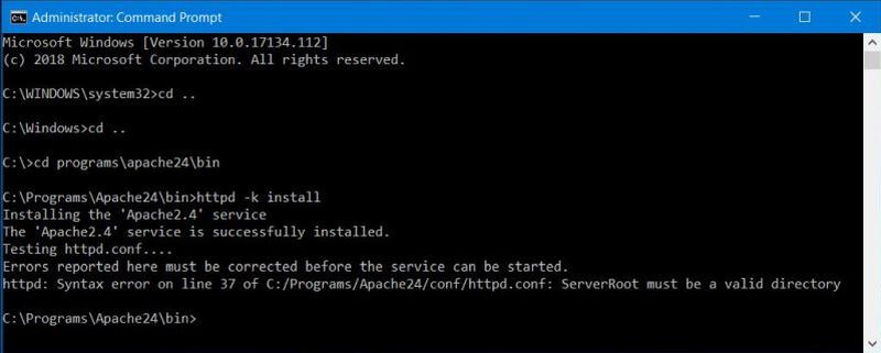 Apache webserver service installation