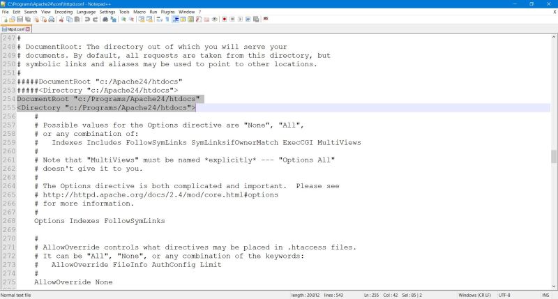 Editing the Apache httpd.conf file