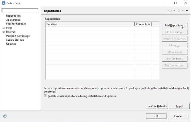 Installing IBM Data Studio client: Adding a repository [1]