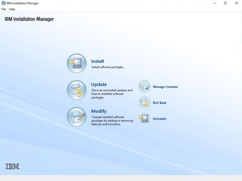 Main window of IBM Installation Manager