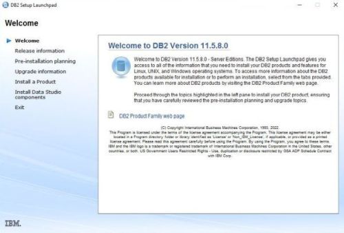 IBM DB2 installation: Welcome window