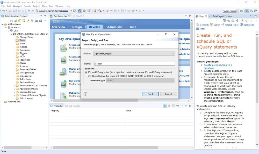 IBM Data Studio client: Starting the 'SQL and XQuery editor'