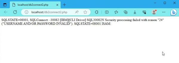 Accessing IBM DB2 database from PHO script (invalid password)