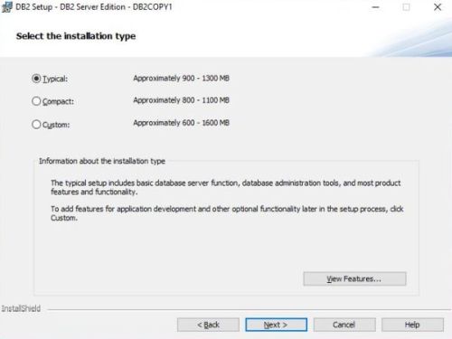 IBM DB2 installation: Choosing to perform a typical installation