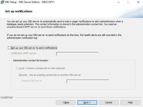 IBM DB2 installation: Disabling email notification