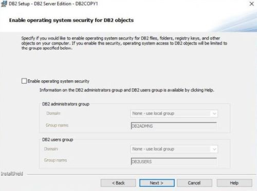 IBM DB2 installation: Disabling operating system security