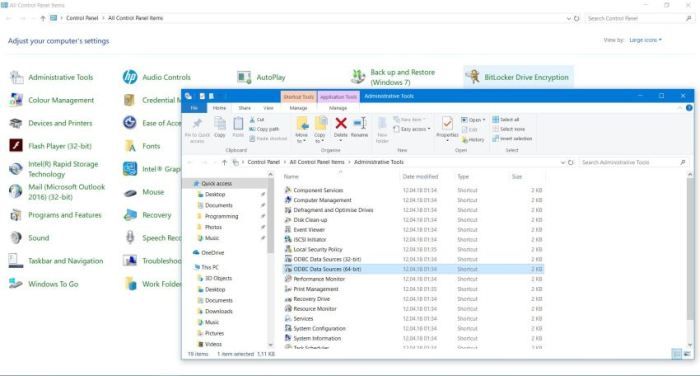 MS Windows ODBC Data Source Administrator in Administrative Tools