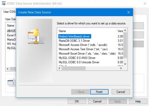 Firebird with ODBC: Creating of a user DSN - Selecting the driver