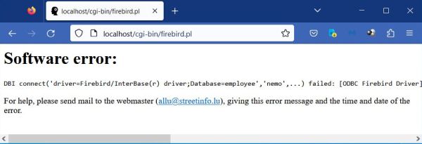 Accessing Firebird with Perl ODBC: Failure because the server is offline