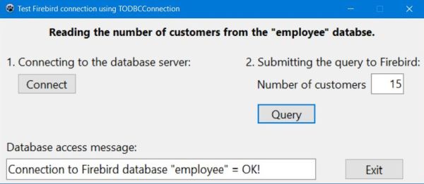 Accessing Firebird with Lazarus/Free Pascal ODBC: Successful query of the 'employee' database