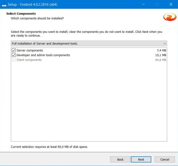 Firebird installation: Component selection