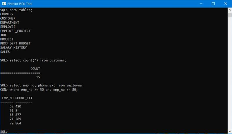 Executing SQL statements in the command line tool ISQL