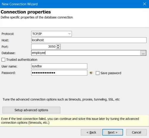 FlySpeed SQL Query: Configuration - Direct Firebird server connection properties (TCP/IP)