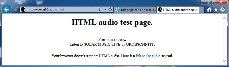 Website programming: Internet Explorer 11 - No support for embedded audio files