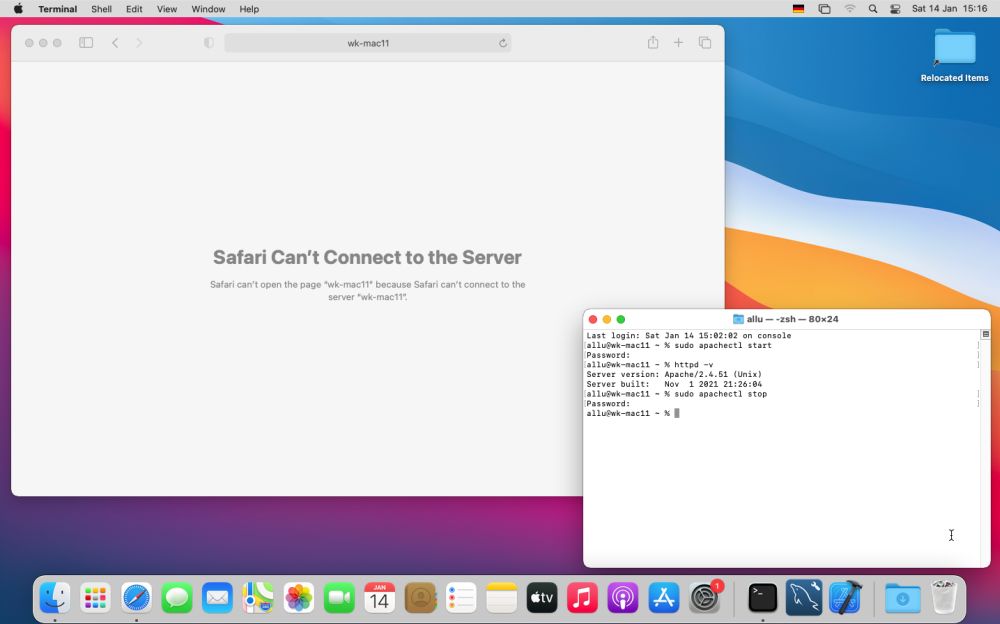 Apache on macOS: 'Cannot connect to the server' error message in Safari