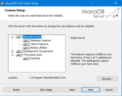 MariaDB installation: Component selection