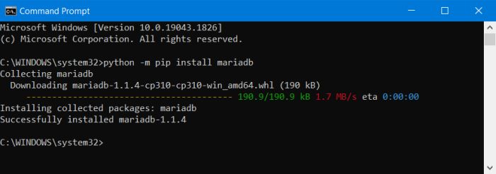 MariaDB: Installing the MariaDB Connector/Python using PIP