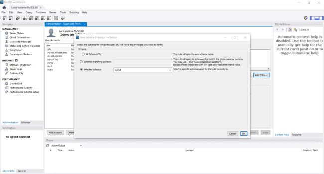 MySQL Workbench: Granting database privileges [1]