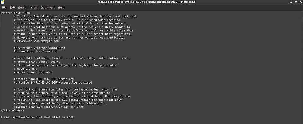 Apache on Peppermint OS: Default site configuration file