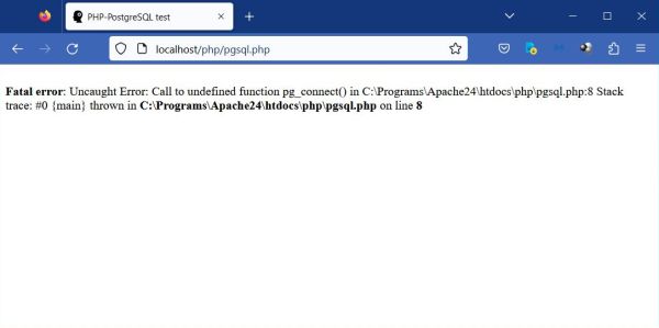 PostgreSQL - Access from PHP: 'Undefined function pg_connect()' error message