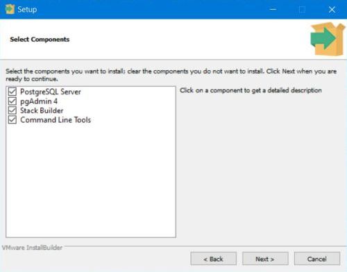 PostgreSQL installation: Component selection