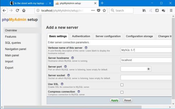 phpMyAdmin setup (basic settings)