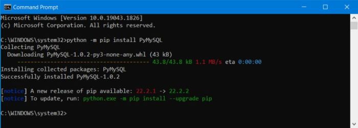 Python PIP: Installing the package PyMySQL