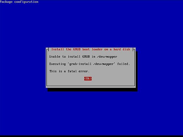 Installing Turnkey Linux LAMP Stack: Installation failure with LVM - Fatal error when trying to install GRUB