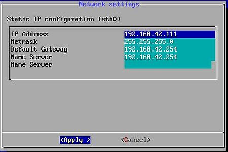 Installing Turnkey Linux LAMP Stack: Network configuration - Manual networking settings