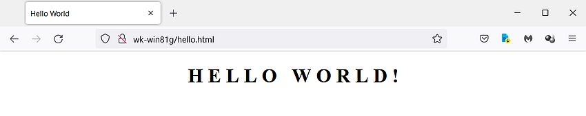 IIS on Windows 8.1: Simple 'Hello World' HTML document opened in web browser
