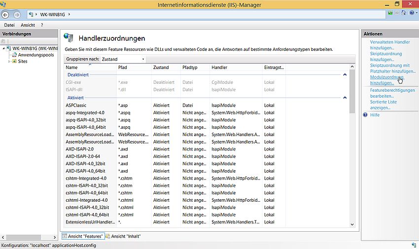 IIS on Windows 8.1: IIS Manager - Add module mapping for PHP [1]