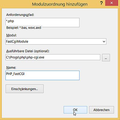 IIS on Windows 8.1: IIS Manager - Add module mapping for PHP [2]