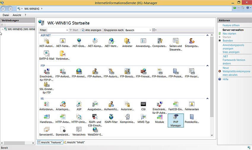 IIS on Windows 8.1: IIS Manager - 'PHP Manager' item after installation of that software