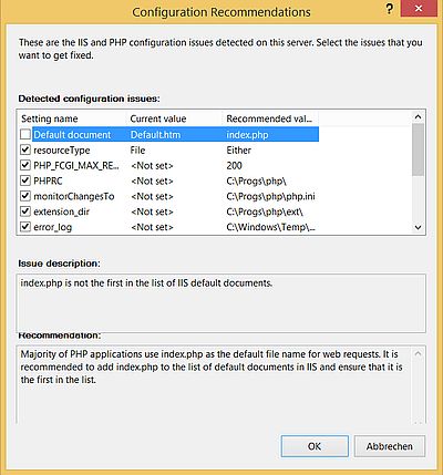 IIS on Windows 8.1: PHP Manager - Enable recommended settings