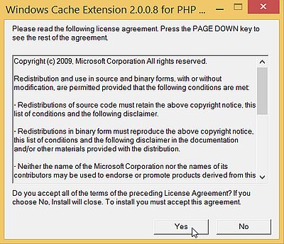 IIS on Windows 8.1: Installing the 'Windows Cache Extension for PHP'