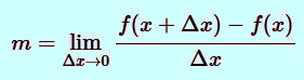 Formula: Instantaneous rate of change (slope of tangent line) of an arbitrary curve