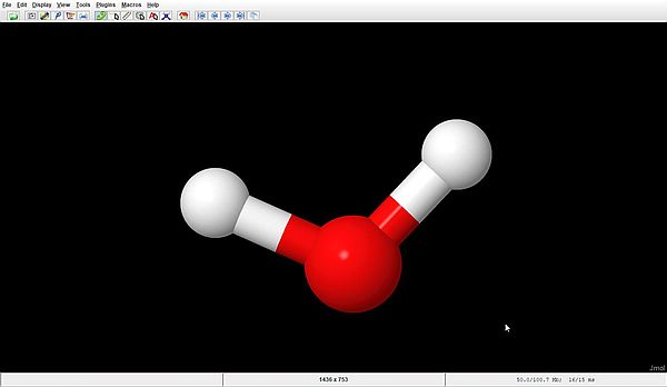 Jmol: Water molecule (style scheme = Ball and Stick)