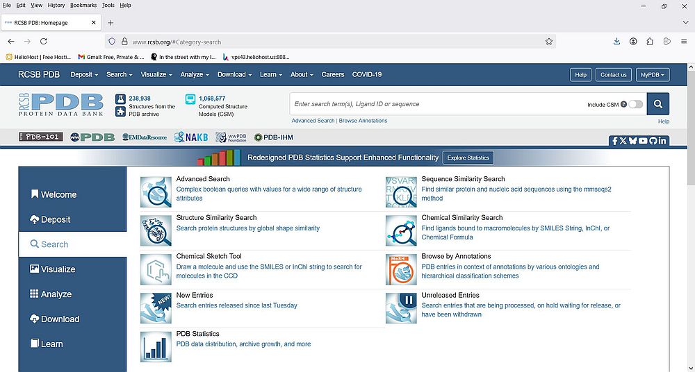 Protein Data Bank: Searching the database (main webpage)
