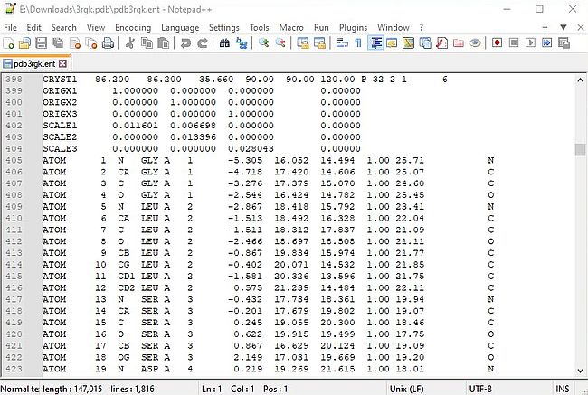 Protein Data Bank: Content of the file 3rgk.ent (human myoglobin) [2]